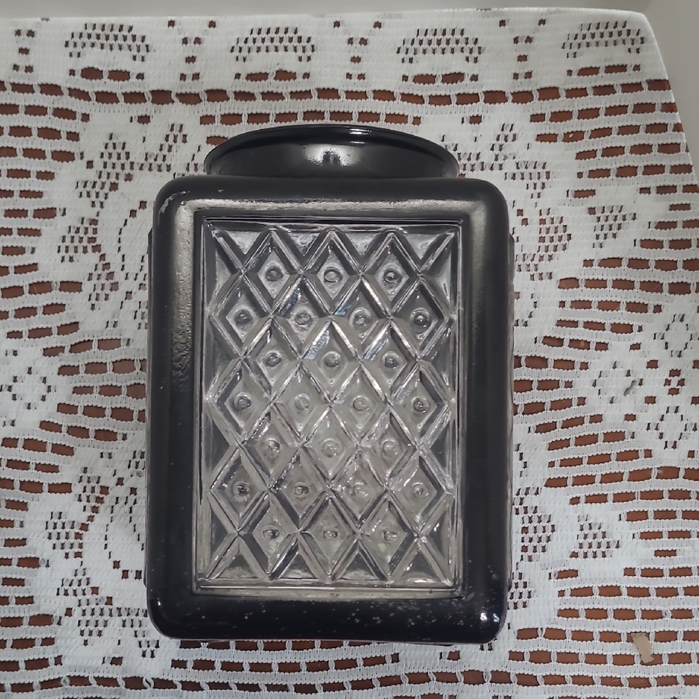 Black Enameled and Clear Glass Square Porch Light Cover - Picture 1 of 8
